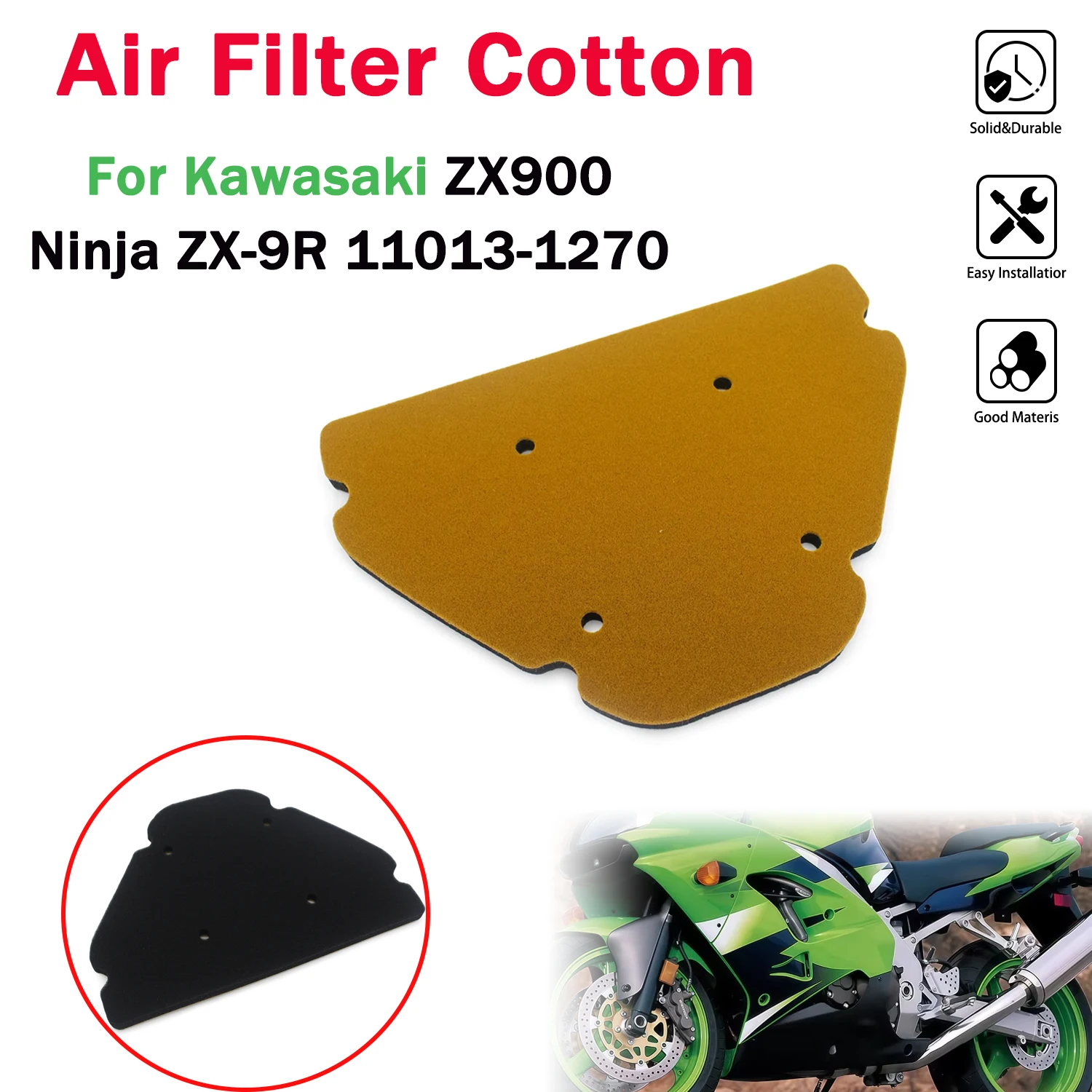 

For Kawasaki ZX900 Ninja ZX-9R 11013-1270 ZX 900 ZX9R 1998 1999 2000 2001 2002 2003 Motorcycle Air Filter Cotton Cleaner