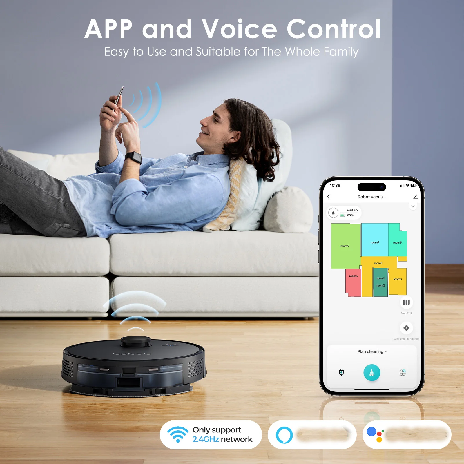 Picture 5: Lubluelu L15 Robot Vacuum And Mop Combo 5000Pa, 3 In 1 Robot Vacuum Cleaner,Robot Vacuum, Auto-Charging, 5 Maps, 30 No-go Zones