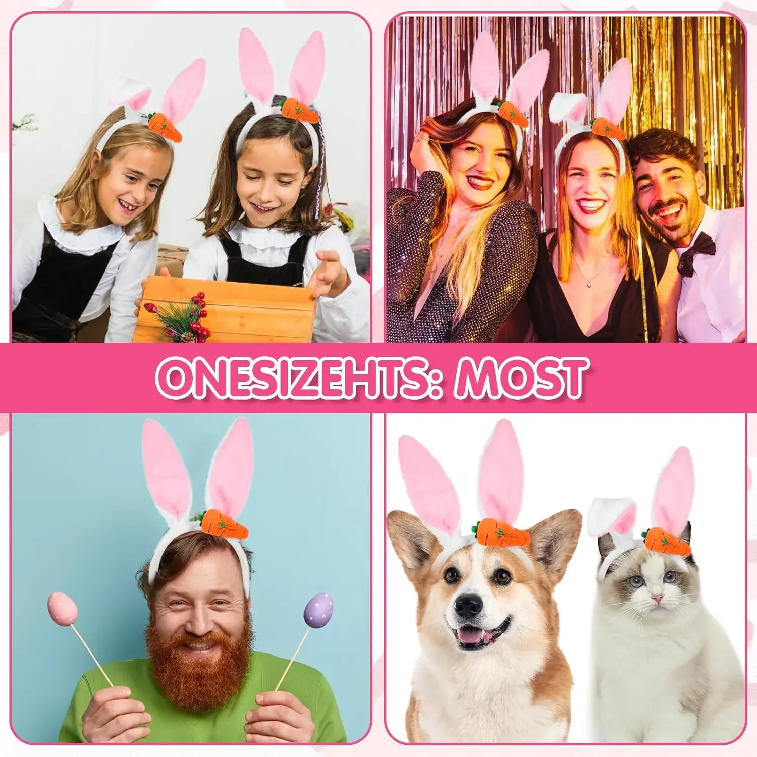 Accessori per capelli regolabili lavabili con orecchie di carota e coniglietto pasquale Set regalo per decorazioni per copricapo per feste cosplay carino per bambini