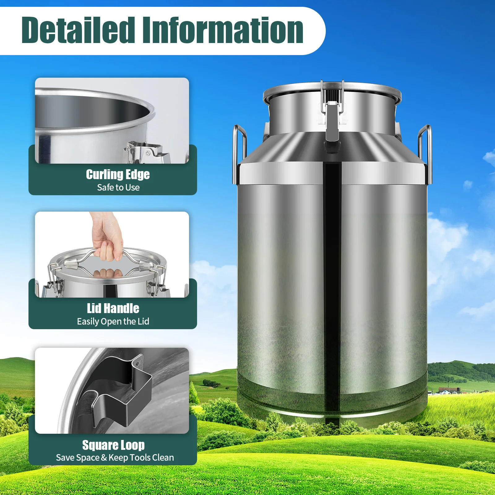 

Stainless Steel Milk Can 20L/30L/40L/50L/60L ​Silicone Seal Canister Dairy Pot Bucket Liquid Storage Barrel For Home Application