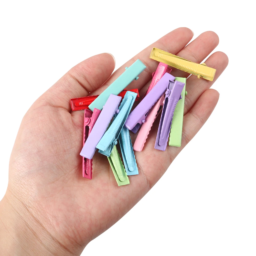 20pcs Colorful Alligator Hair Clips 40mm Hairpin Hairclip Teeth Blank Setting Accessories for Jewelry Making DIY Hair