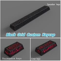 Resin Keycap Mesh Transparent Cherry Profile Black Grid Custom Keycap For MX Switch Mechanical Keyboard Backspace Gamer Gift