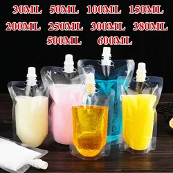 100PCS 30ML~600ML Clear Plastic Spout Beverage Bags Coffee Beer Juice Bar Wedding Home Party Birthday Suction Nozzle Pouches