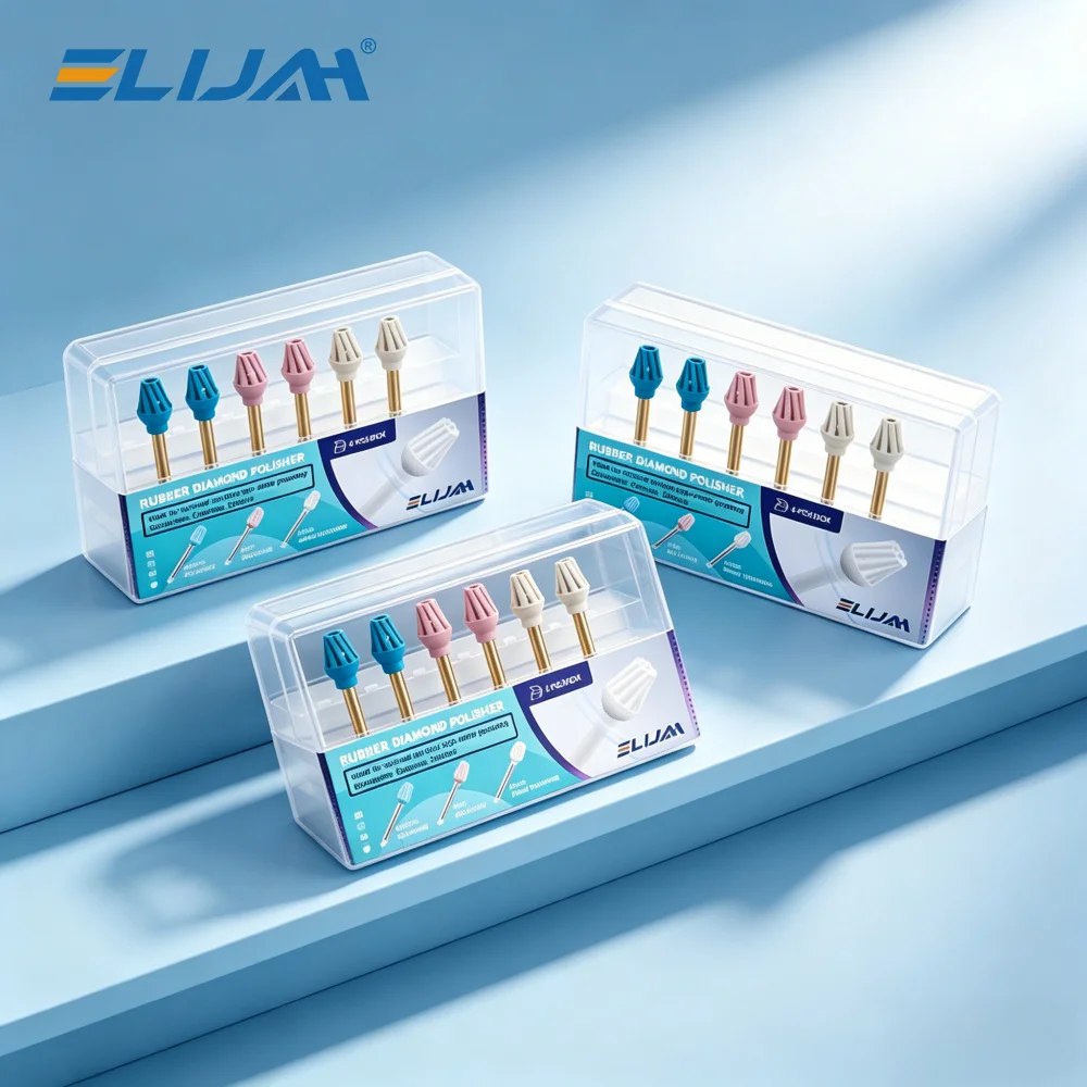 ELIJAH 18Pcs/3Box Dental Rubber Diamond Eagle Polisher for RA Coarse/Medium/Fine Spiral Flex Brush Kit Composite Polishing Tools