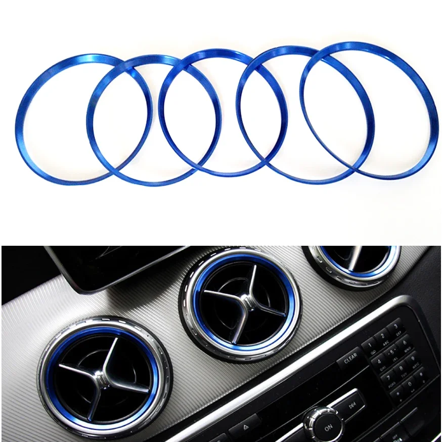 Yubao 5PCS Blue Car Air Vent Outlet Ring Cover Trim Decoration For Mercedes Benz A/B/CLA/GLA Class 180 200 220 Car Styling