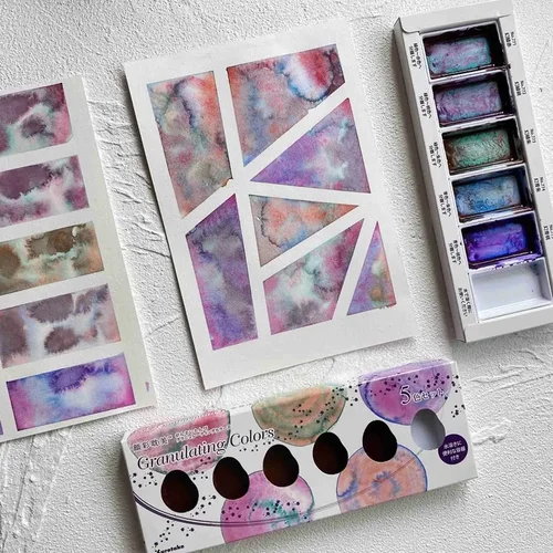 Imagen 2 del producto Kuretake-Juego de pintura de acuarela de Color granulado sólido, 5 colores, pinturas profesionales en capas para acuarelas, suministros de arte de pintura