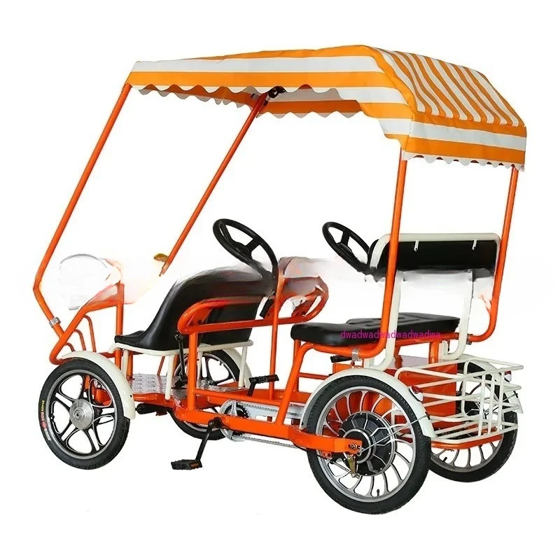 

Four Wheeled Parent-child Double Bike, Multi Person Ride, Four Person Handbrake Bike, Couple Travel Sightseeing Bike