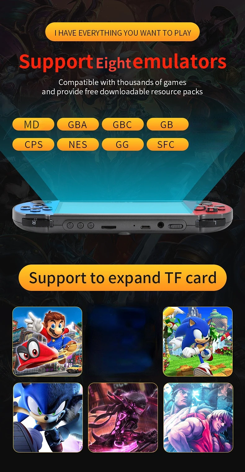 Consola de juegos portátil X7Plus, pantalla HD de 5,1 pulgadas, reproductor de Audio y vídeo, juego clásico, Built-in15000 + juegos gratis