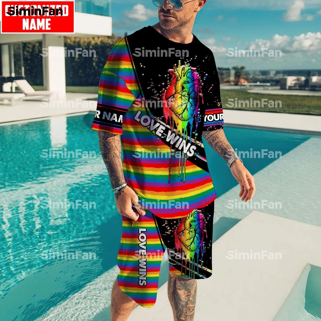 

LGBT PRIDE LOVE WINS RAINBOW 3D Printed Men TShirt Board Shorts Set Summer Suits Female Tee Top Tracksuit Two-Piece Sportswear 3