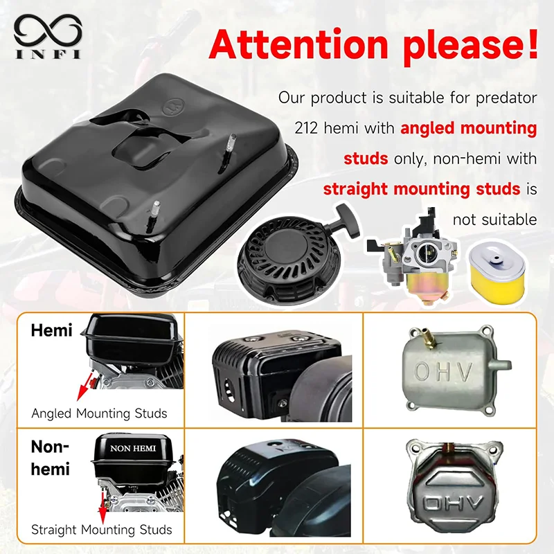 All-in-One Black Gas Fuel Tank Kit with Carburetor, Air & Fuel Filter, and Starter Assembly for Honda GX160 GX200 Predator 212cc