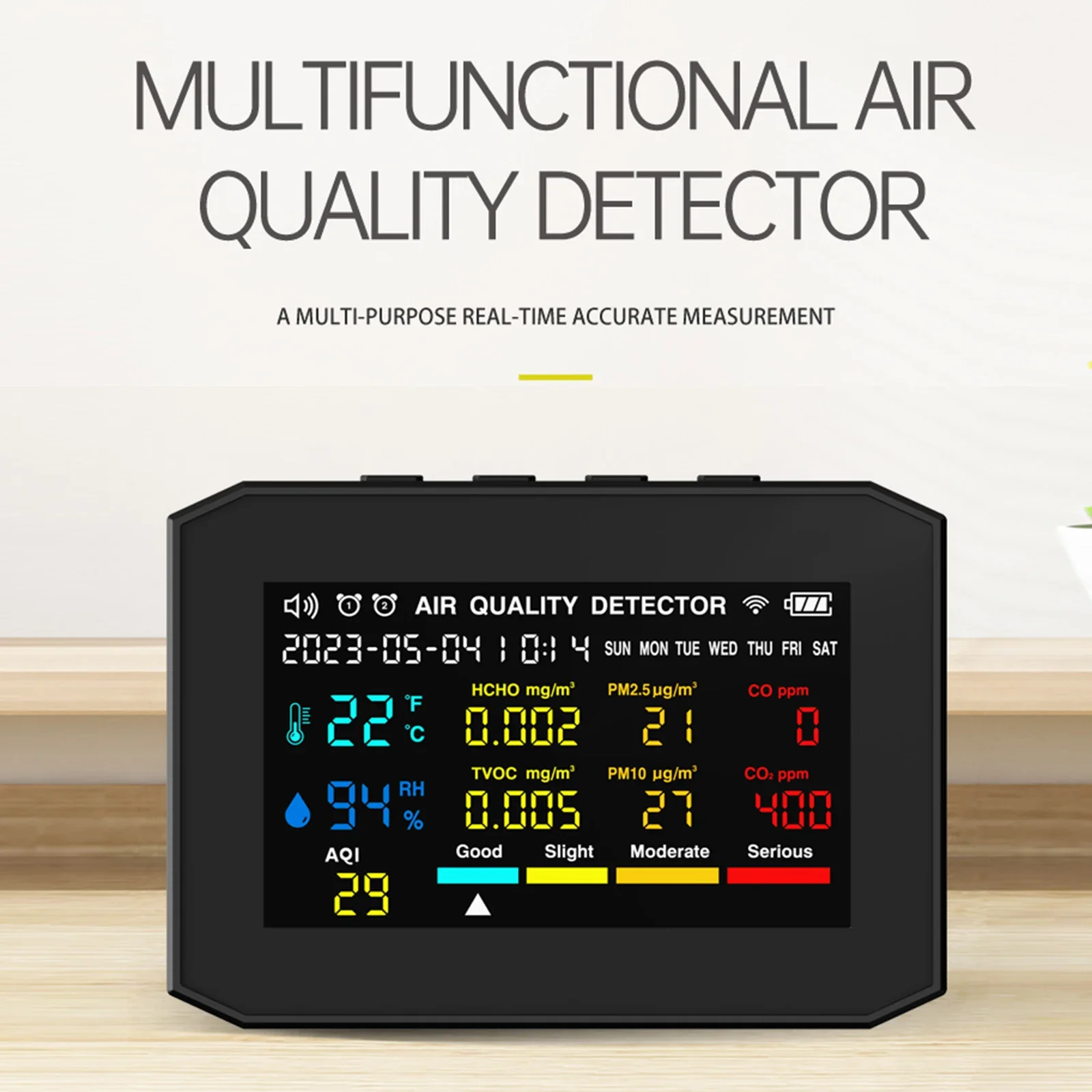 

Air Quality Tester 10 In 1 CO2 Detector Pm2.5 Formaldehyde Tvoc Temperature Humidity Co Alarm Clock for Outdoor Indoor Home Use