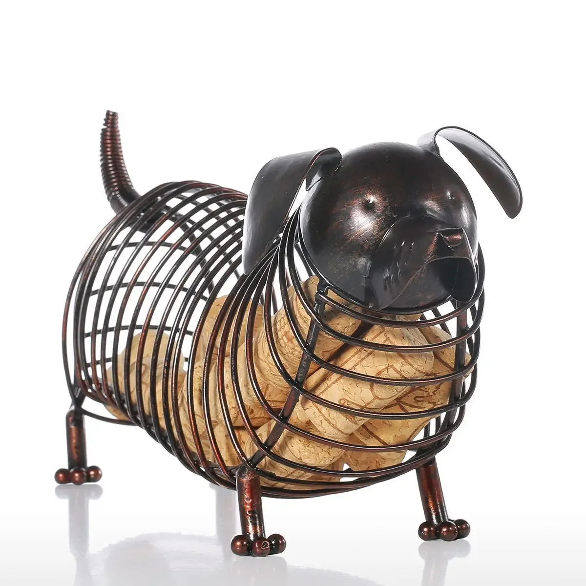 Creative Ornament Dachshund Wine Cork Container Iron Craft Animal Ornament Gift Brown Practical sculpture Home decoration
