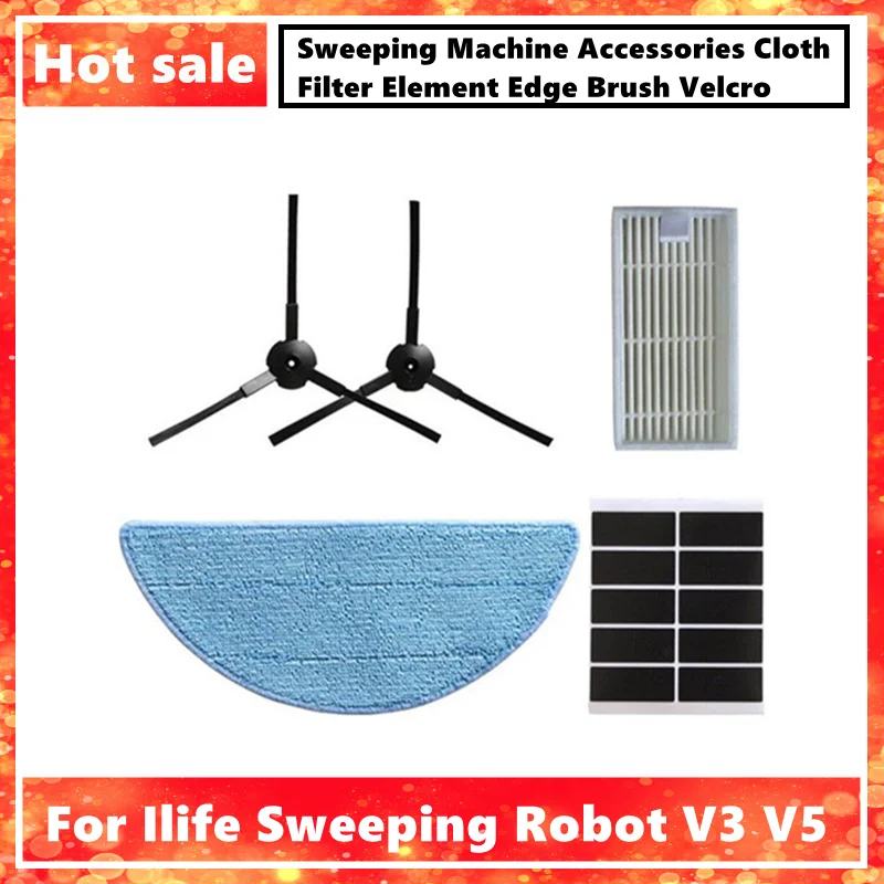 Suitable for ilife Sweeping Robot V3 V5 Sweeping Machine Accessories Cloth Filter Element Edge Brush