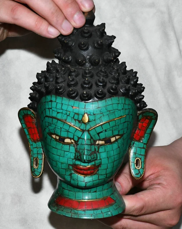 9.4'' Old Tibet Bronze Inlay Shakyamuni Sakyamuni Buddha Head Half Body Statue