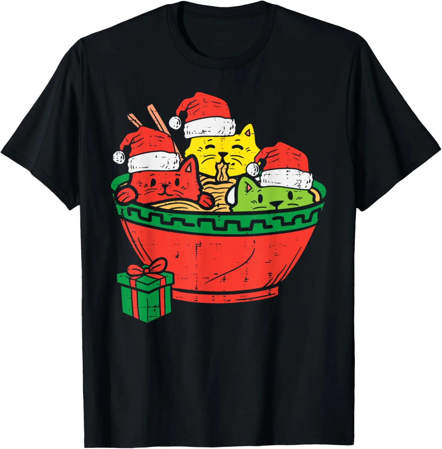 Santa Ramen Cats Anime Navidad Niños Niñas Hombres Mujeres Camiseta