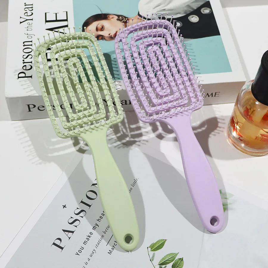 Hollow Vented Hair Brush Curved Detangler Comb Anti‑Pull Scalp Massage Hairbrush Fast Drying Styling Comb For Women Long Hair