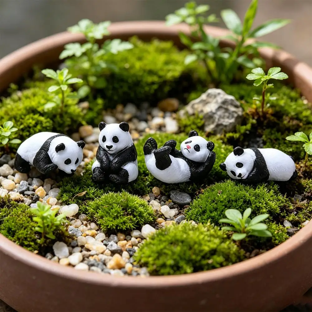 Car Dashboard Panda 4 Pcs Mini Panda Figurines Set Cute Tiny Panda Statues for Diy Micro Landscape Dollhouse Fairy Garden Decor