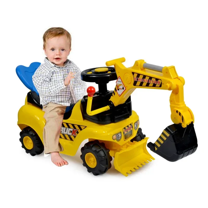 [Funny] Music Digger truck vogue diamond educational assembling plastic toy excavator Multifunctional baby Outdoor Ride Toy gift