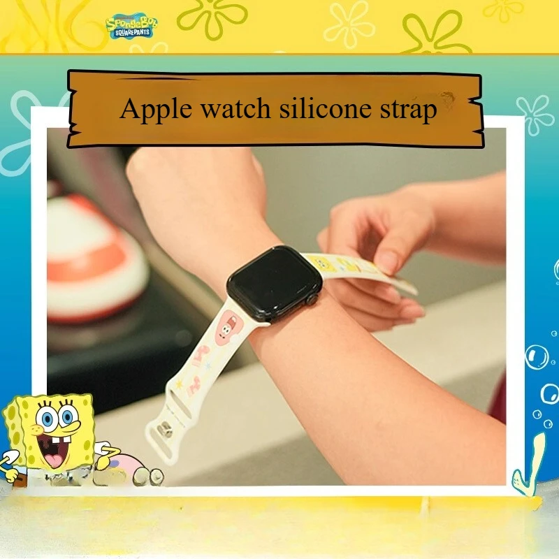 Cute Cartoon SpongeBob Watch Band, Soft Silicone Strap for Apple Watch, Fashion Sport Bracelet for Women Men, Cool Gift Idea