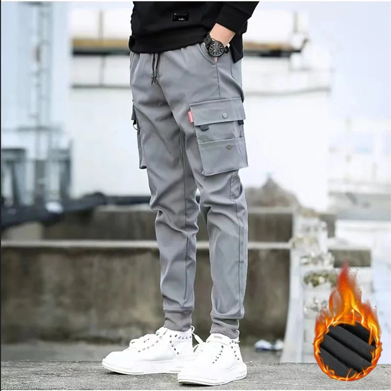 Men's pants with knee and waist protection  double-layer thick and warm  women's thin bottom  winter wool for outerwear  pure ca