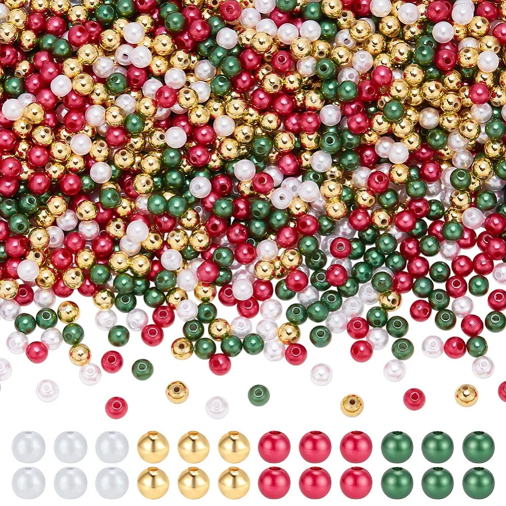 2000Pcs 2 Styles Imitation Pearl Plating Acrylic Beads Round Mixed Color 6x5.5~6mm Hole: 1~2mm