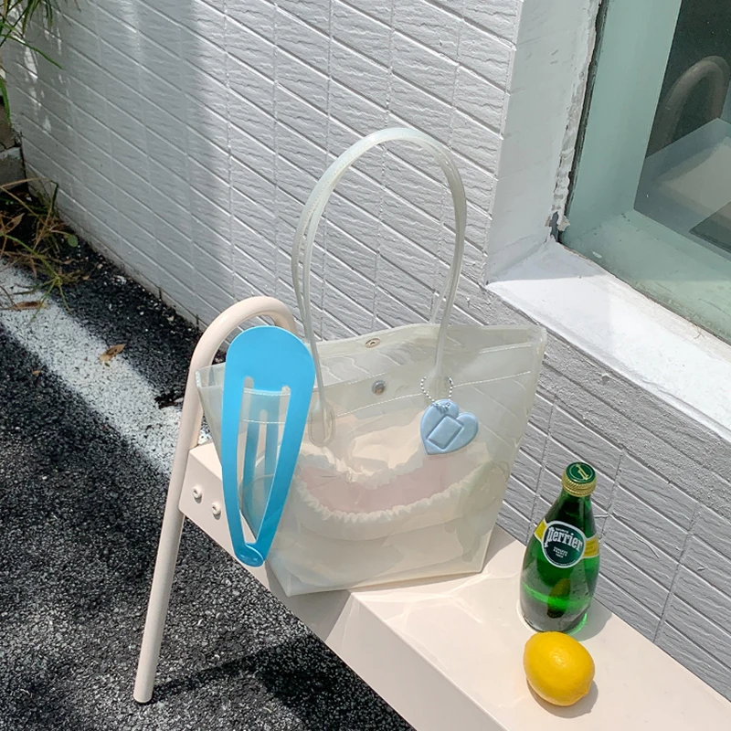 Transparente PVC-Eimertasche, wasserdichte Damen-Tragetasche mit Innentasche, bunte Dopamin-Handtasche für den Arbeitsweg mit großem Fassungsvermögen – Detail 20