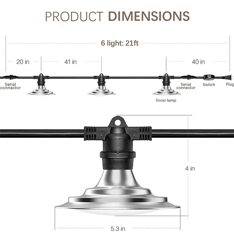 GTBL 6 ضوء LED خارجي تنمو أضواء مقاوم للماء أضواء الدفيئة الطيف الكامل للنباتات، 21FT قابل للتعديل
