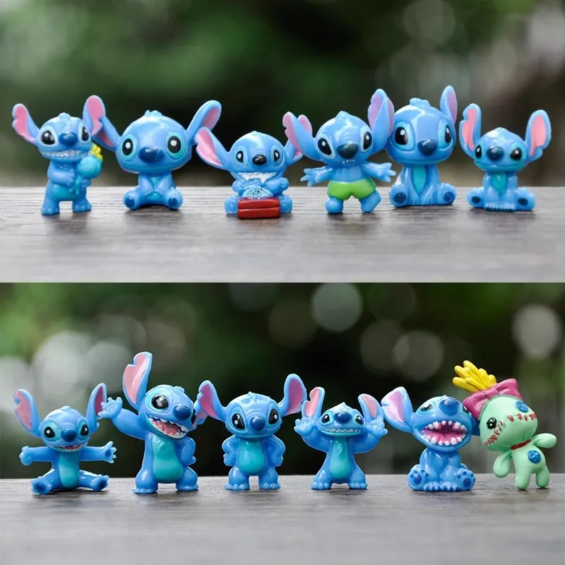 6-12pcs Stitch Anime Figure Doll Cartoon Stitch Toy Ornaments Micro Landscape Cake Decoration Model Pvc Figure Kid Birthday Gift