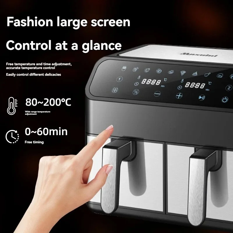 8L Dual Basket Air Fryer Multifunctional Household Dual Pot Oil Free Electric Cooking Fryer Large Capacity Non-Stick