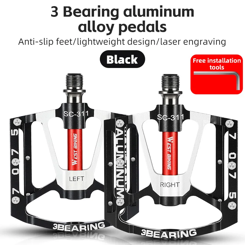 WEST BIKING Ultraleichte Fahrradpedale 3 Lager MTB Rennrad 7075 Aluminiumlegierung Rutschfeste Flachpedale Mehrfarbige Fahrradteile