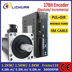 Lichuan 220V 3000RPM IP65 5A/6A 4N.m/5N.m/6N.m AC Servo Driver Motor Kit A5 Series 1.2KW 1.5KW 1.8KW AC Servo Motor Drivers Kit