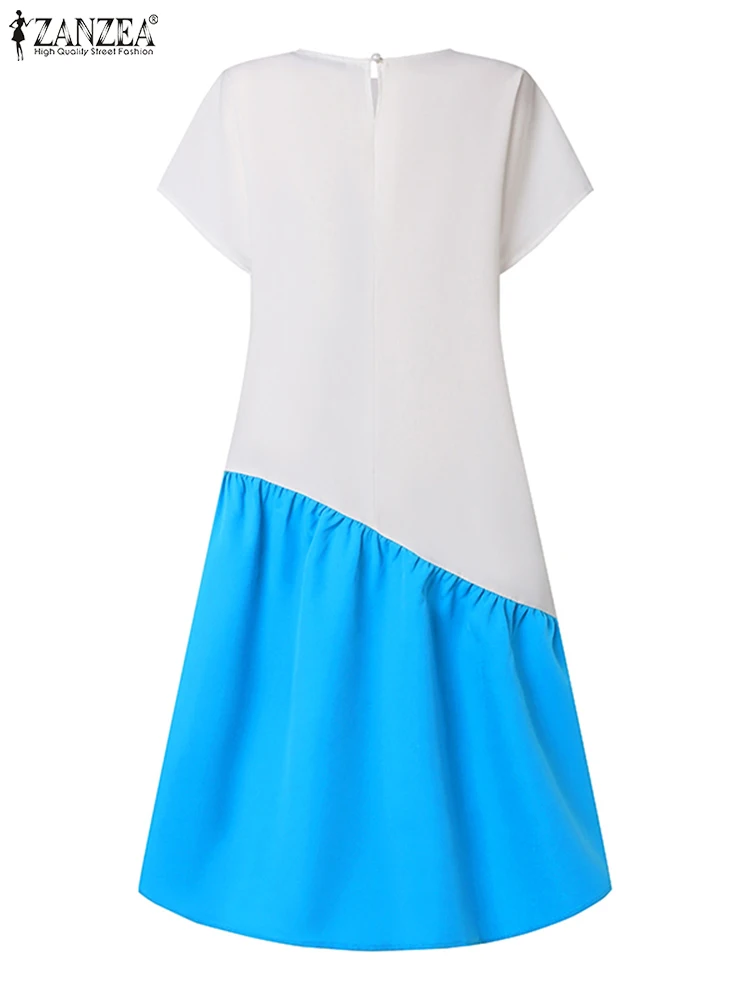 Zanzea Casual Colorblock Vestidos Patchwork Midi Dress Vrouwen Koreaanse Chique Geplooide Lange Gewaad 2024 Zomer Losse Vakantie Baggy Jurk