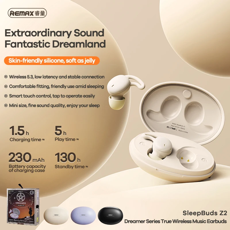 Remax SleepBuds Earphone True Wireless Music Earbuds Extraordinary Sound Bluetooth 5.3 Low Latency Soft Silicone Touch Control