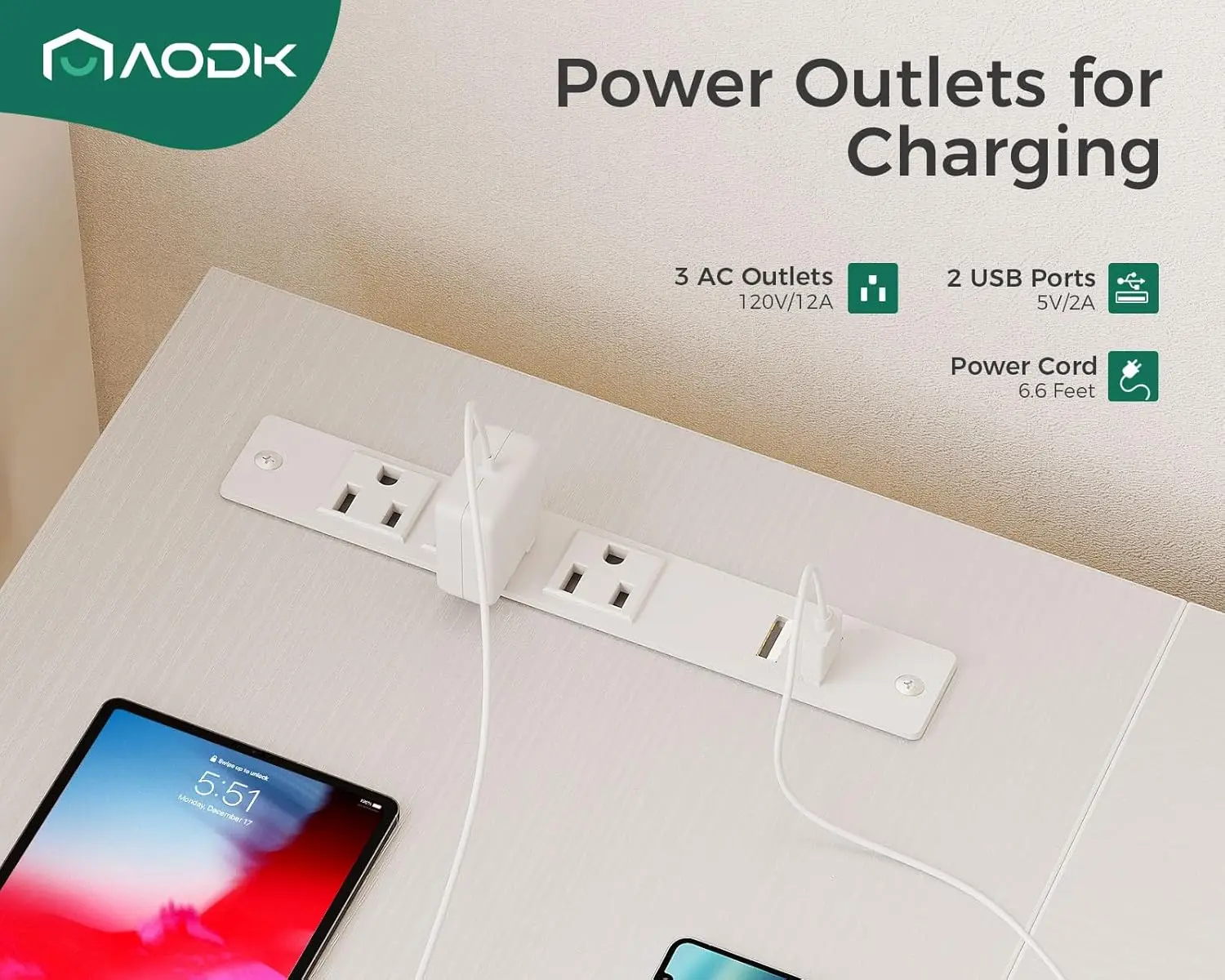 Mesa com 3 gavetas e tomadas elétricas, mesa branca de 47" com prateleira de armazenamento, mesa de canto com espaço espaçoso sob a mesa, escritório doméstico