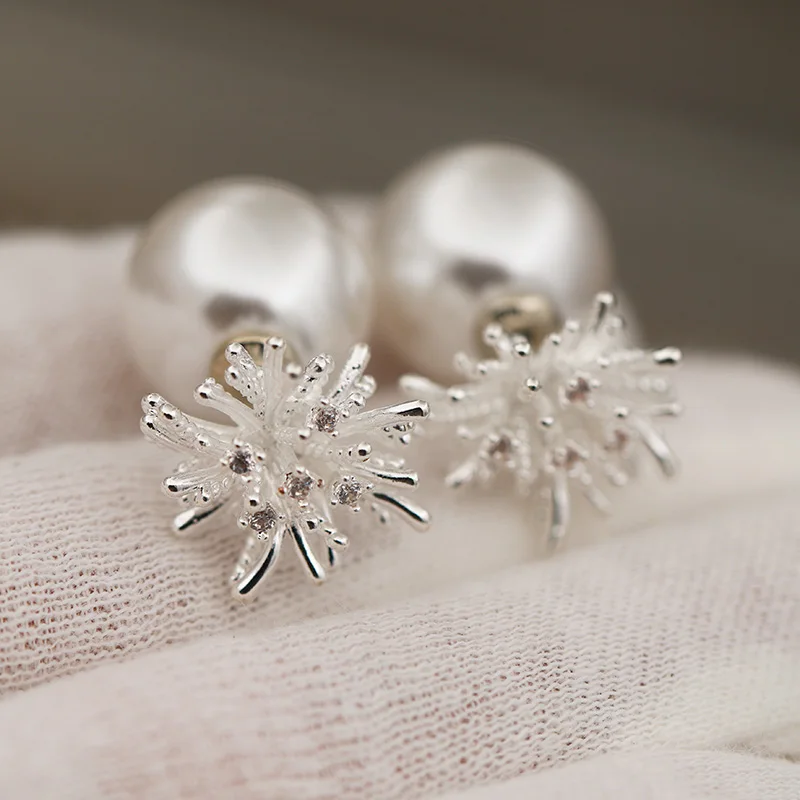 New Sight Design Crystal Flower Stud Earrings for Women Fashion Brand Jewelry Zirconia Pearl Beads Delicate Earrings