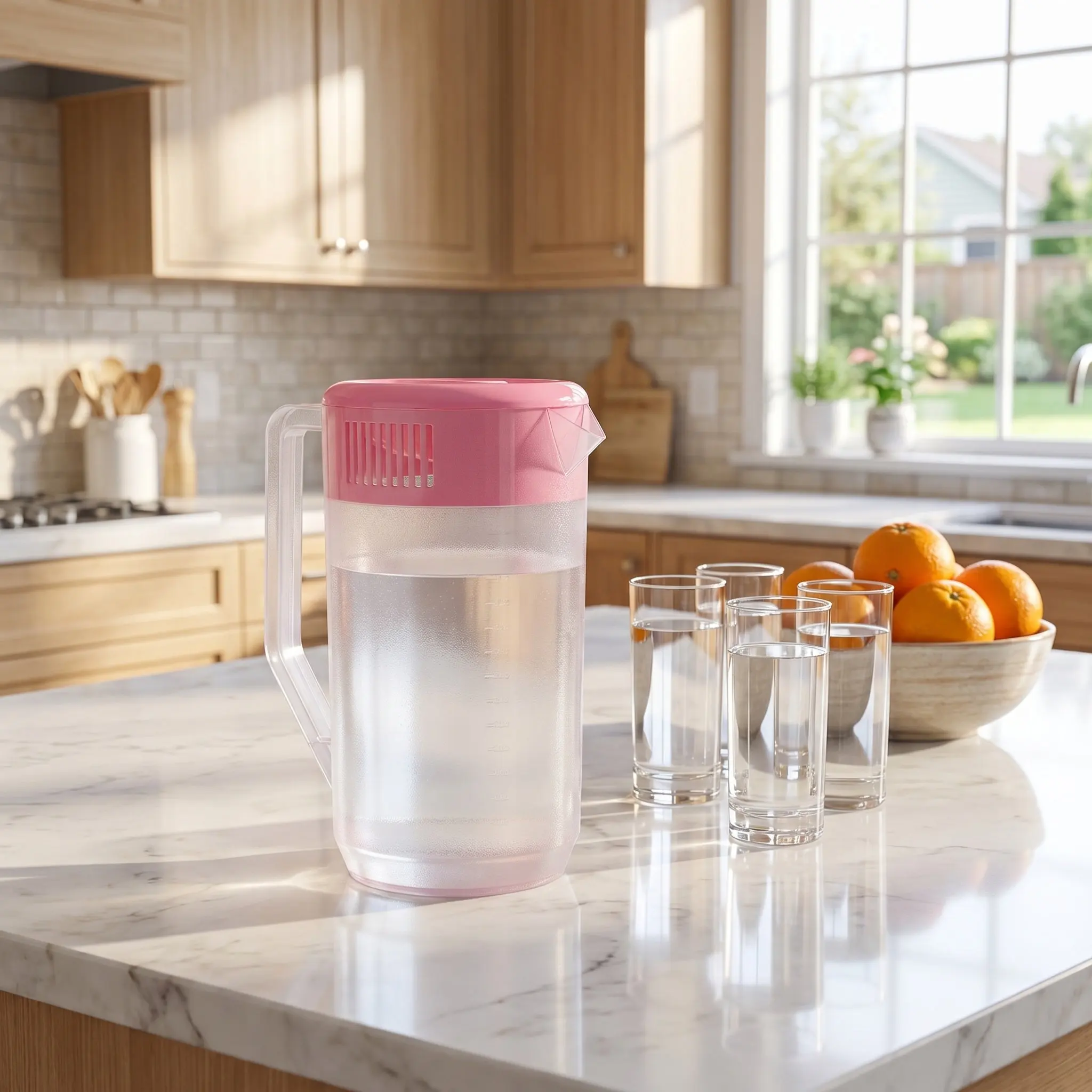 4000Ml Heavy Duty Plastic Water Pitcher with Graduated Scale Lid Safe for Hot Cold Drinks Refrigerator Travel Picnic Lemonade