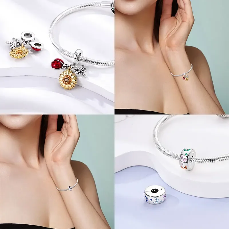 Animal Charms 925 Silver plated Shining zircon elephant turtle puppy bead Pendant Fit DIY Original Bracelet Bag keychian Jewelry