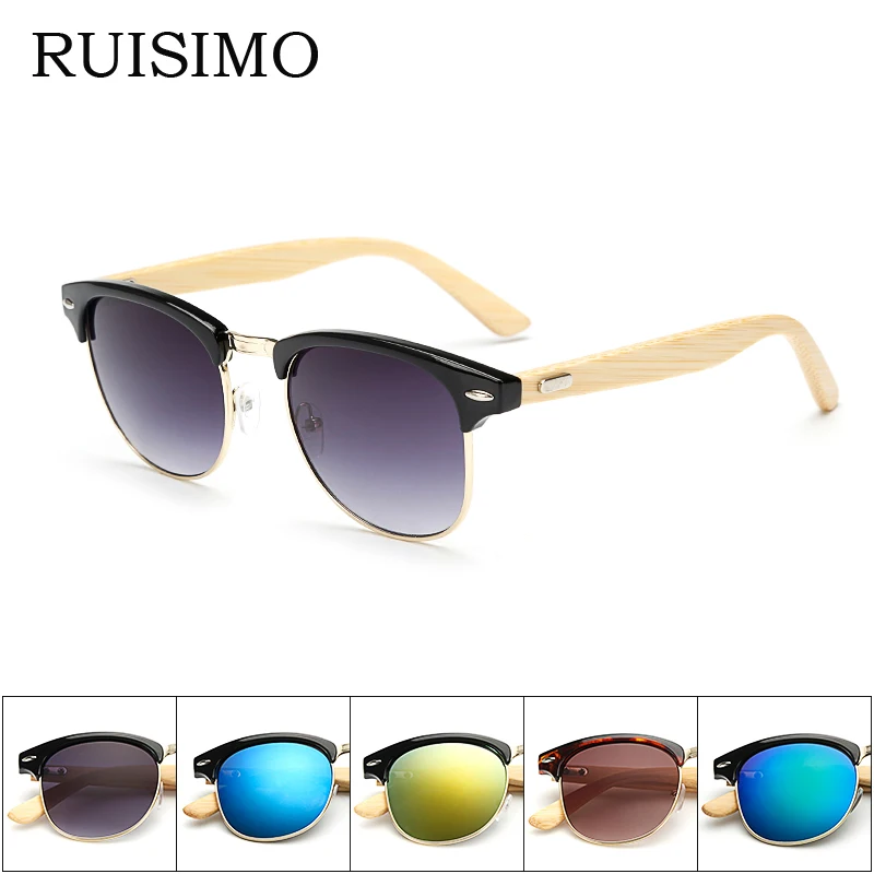 

New 2016 Bamboo Sunglasses Men Wooden half frame Women Brand Designer Mirror Original Wood Sun Glasses retro de sol masculino