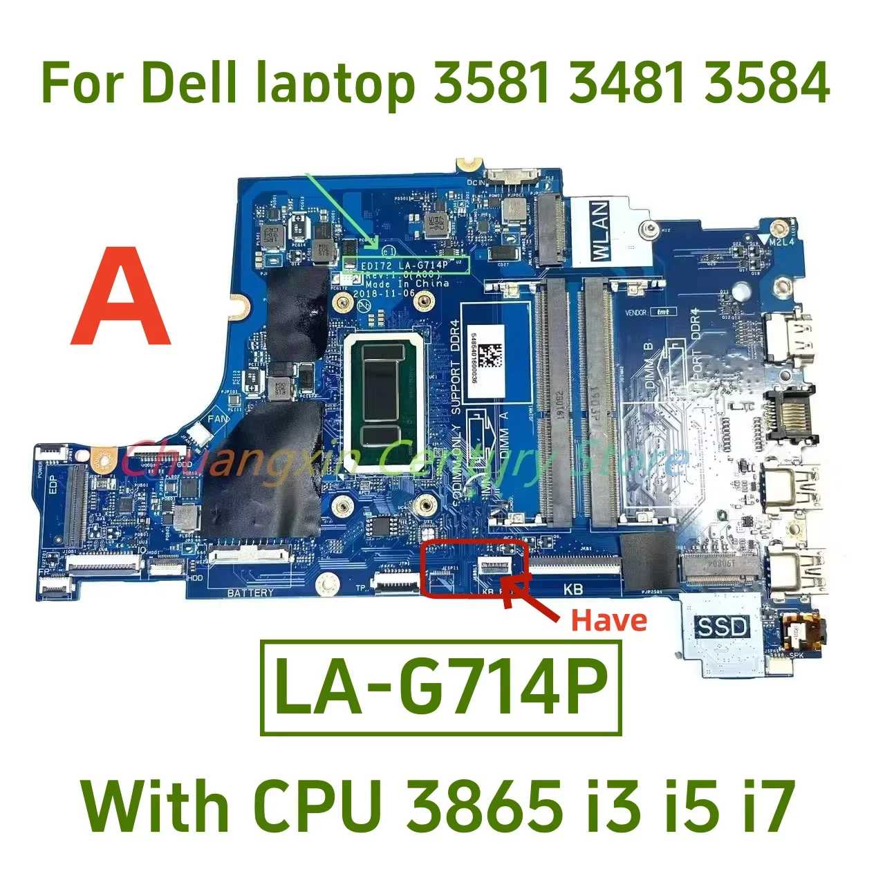 LA-G714P Is Suitable for Dell 3781 3581 Laptops Equipped with I3 I5 I7-7TH CPUs The Motherboard Is Available in A and B Versions