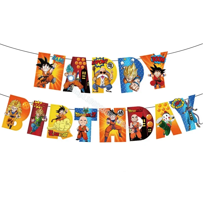 Dragon Ball Happy Birthday Banner Son Goku Baby Shower Garland Anime Wall Hanging Decorations Boy Girl Party Supplies Kids Gift