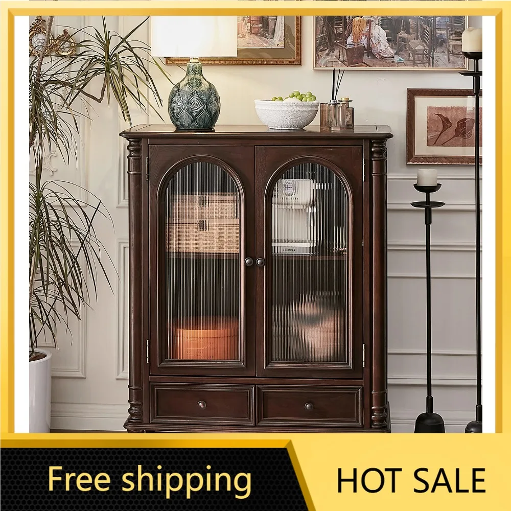 FG American-style solid wood wine cabinet, double-door living room partition sideboard, storage cabinet