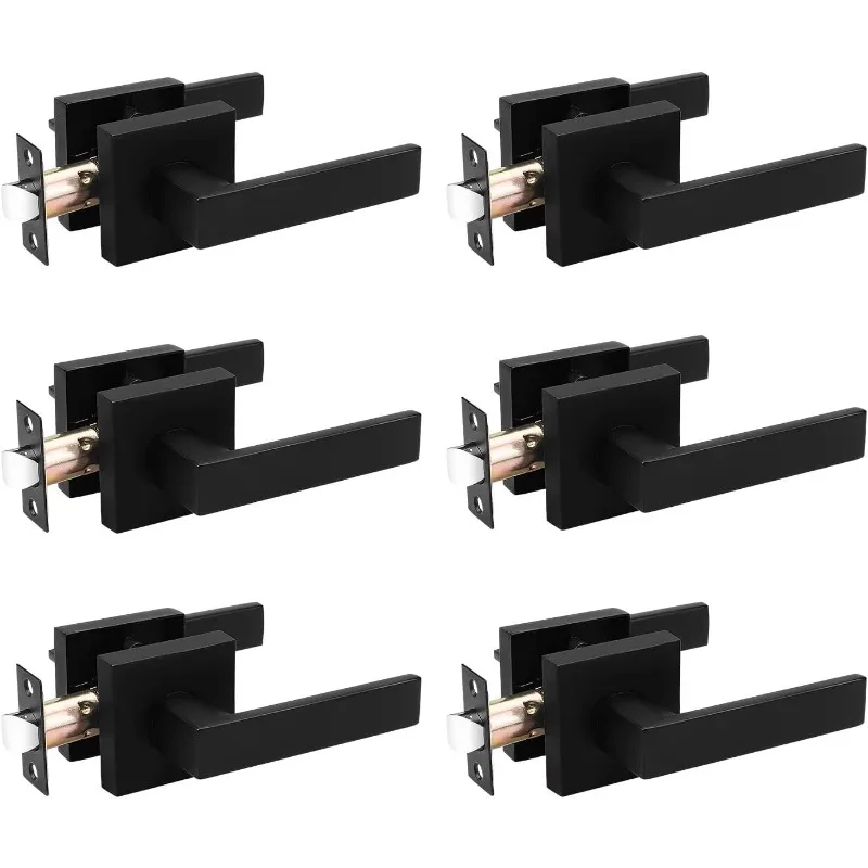 

6 Pack Matte Black Door Levers,Passage Door Handles,Interior Keyless Door Knobs,Door Lock for Closet & Hallway