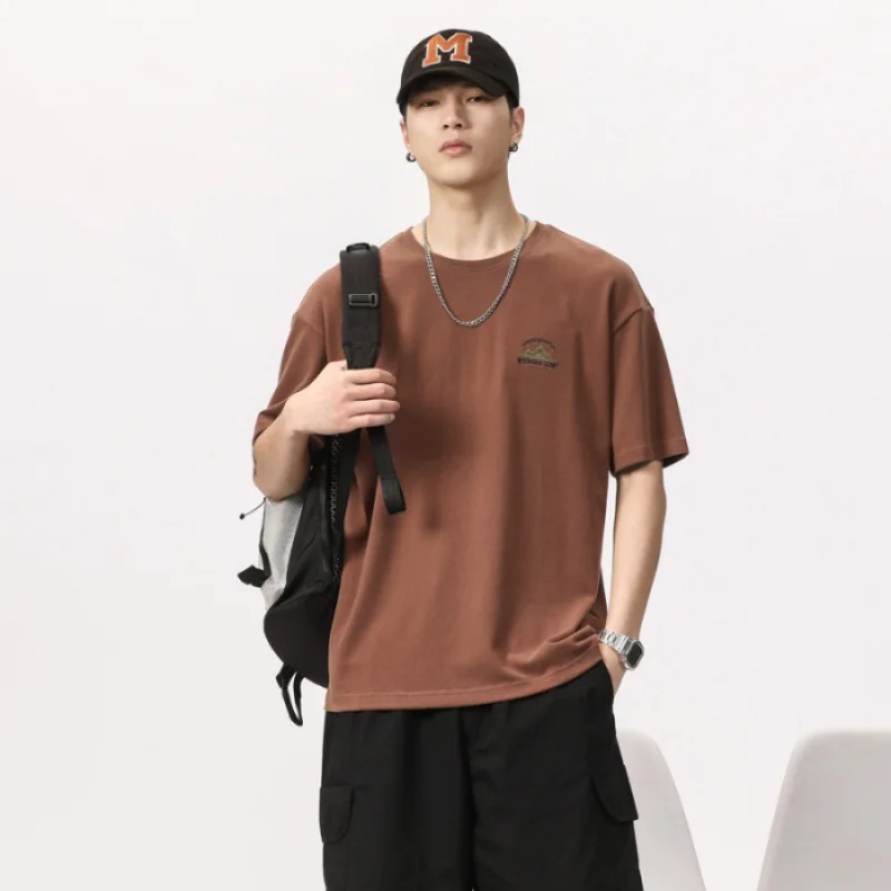 Street trend Japanese T-shirt for men's summer loose fitting, elastic, breathable, casual and fashionable high-end printed top