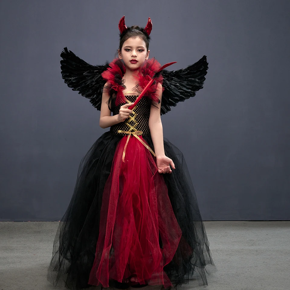 Little Girls Gothic Vampiress Costume Evil Queen Gown Tutu Dress for  Halloween Cosplay Party Clothing Kids Fancy Dress Up Outfit - AliExpress  1501