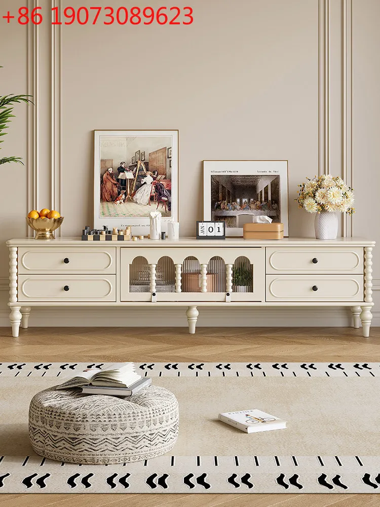 

Белый шкаф для телевизора из цельного дерева во французском кремовом стиле, американский шкаф для телевизора в гостиной, встроенный шкафчик