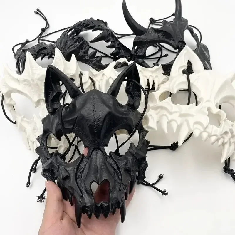 Halloween półmaski kobiety mężczyźni Anime lis bóg smoka czaszka szkielet maski Horror karnawałowe przyjęcie przebranie na karnawał rekwizyty