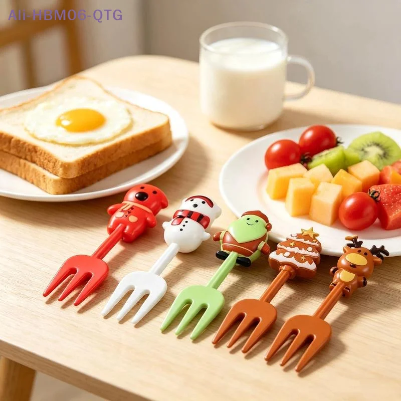 New 10Pcs Christmas Cartoon Fruit Forks With Cute Santa Reindeer Snowman Tree Designs Perfect For Holiday Party Dessert Cupcake