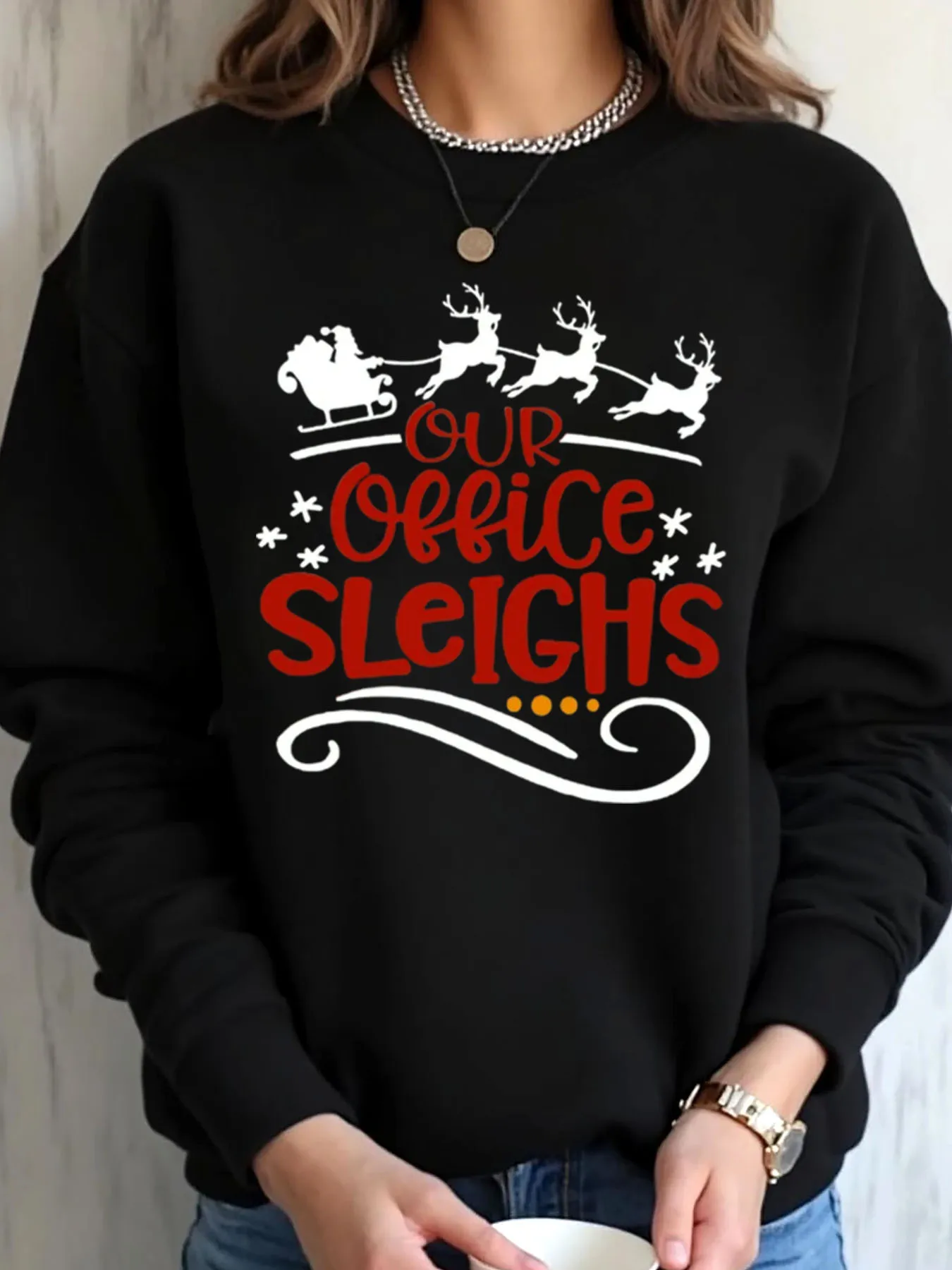 

Женская толстовка большого размера, рождественские сани Санта-оленя, офисная праздничная одежда с принтом, уличная одежда