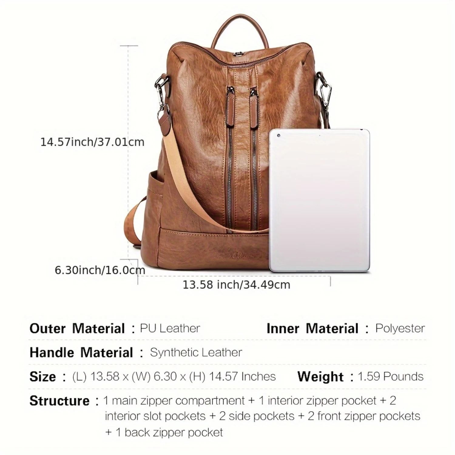 Fashion Women's Leather Convertible Backpack Purse - Large Travel Shoulder Bag