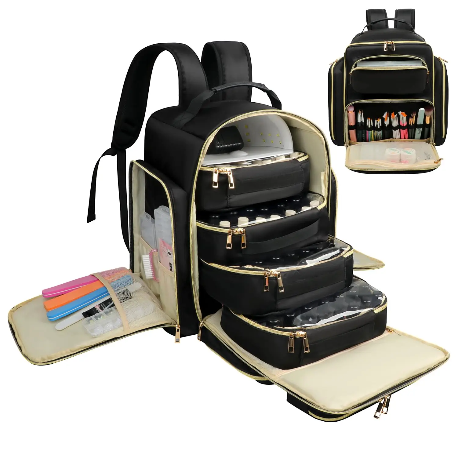 

Large Nail Polish Organizer Backpack Holds 140 Bottles & UV Lamp, Travel Storage Bag with Removable Pouches